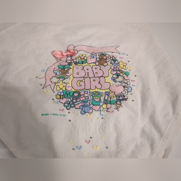 VINTAGE BABY GIRL RECEIVING BLANKET 100% COTTON 1991 Y GROW UP - Picture 3 of 8